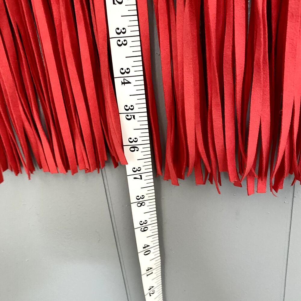 H&M x Coachella Red Faux Suede Fringe Fitted Boho Festival Maxi Skirt 2 - Picture 2 of 7
